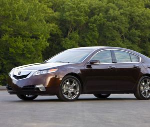 Превью обои acura, tl, 2008, бордовый, вид сбоку, стиль, акура, авто, деревья