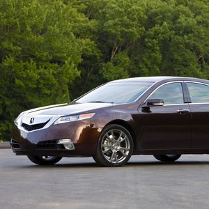 Превью обои acura, tl, 2008, бордовый, вид сбоку, стиль, акура, авто, деревья