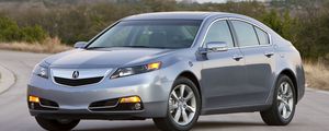 Превью обои acura, tl, 2011, голубой металлик, вид сбоку, стиль, авто, асфальт, природа, деревья