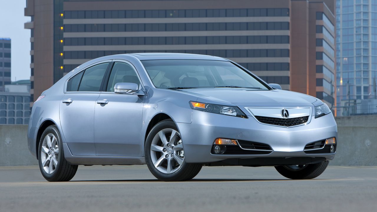 Скачать 1280x720 acura, tl, 2011, голубой металлик, вид сбоку, стиль,  акура, авто, асфальт, здание обои, картинки hd, hdv, 720p