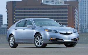 Превью обои acura, tl, 2011, голубой металлик, вид сбоку, стиль, акура, авто, асфальт, здание