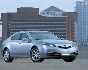 Превью обои acura, tl, 2011, голубой металлик, вид сбоку, стиль, акура, авто, асфальт, здание