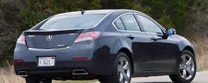 Превью обои acura, tl, 2011, синий, вид сзади, стиль, акура, авто, природа, деревья