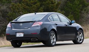 Превью обои acura, tl, 2011, синий, вид сзади, стиль, акура, авто, природа, деревья