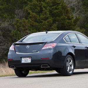 Превью обои acura, tl, 2011, синий, вид сзади, стиль, акура, авто, природа, деревья