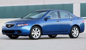 Превью обои acura, tsx, 2003, синий, вид сбоку, стиль, авто, акура, здание, асфальт