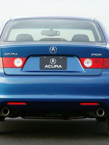 Превью обои acura, tsx, 2003, синий, вид сзади, стиль, авто, акура, природа, асфальт