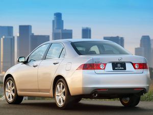 Превью обои acura, tsx, 2003, серебряный металлик, вид сзади, стиль, авто, акура, город, дома, трава, асфальт