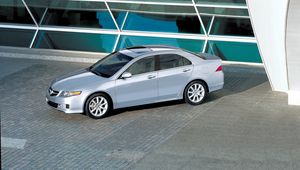 Превью обои acura, tsx, 2006, серебряный металлик, вид сверху, стиль, авто, акура, здание