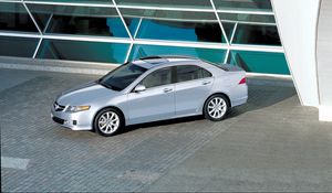 Превью обои acura, tsx, 2006, серебряный металлик, вид сверху, стиль, авто, акура, здание