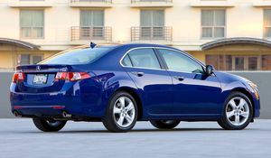 Превью обои acura, tsx, 2008, синий, вид сбоку, стиль, авто, акура, дом, асфальт