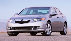 Превью обои acura, tsx, 2008, серебряный металлик, вид спереди, стиль, авто, акура, небо