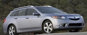 Превью обои acura, tsx, 2010, серый металлик, вид сбоку, стиль, авто, акура, деревья, асфальт