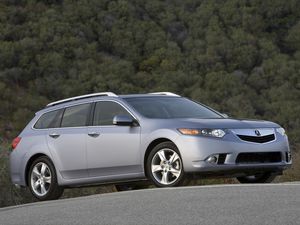 Превью обои acura, tsx, 2010, серый металлик, вид сбоку, стиль, авто, акура, деревья, асфальт