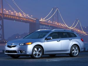 Превью обои acura, tsx, 2010, серебряный металлик, вид сбоку, стиль, авто, акура, мост, огни, асфальт