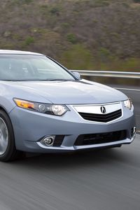 Превью обои acura, tsx, 2010, голубой, вид спереди, стиль, авто, акура, скорость, природа