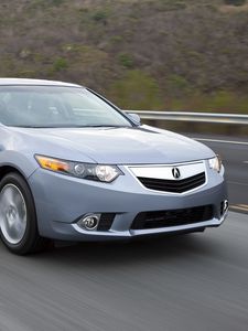 Превью обои acura, tsx, 2010, голубой, вид спереди, стиль, авто, акура, скорость, природа