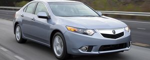 Превью обои acura, tsx, 2010, голубой, вид спереди, стиль, авто, акура, скорость, природа