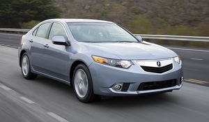 Превью обои acura, tsx, 2010, голубой, вид спереди, стиль, авто, акура, скорость, природа