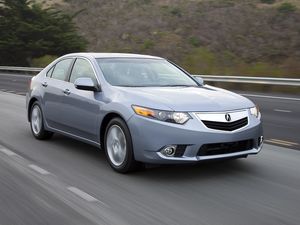 Превью обои acura, tsx, 2010, голубой, вид спереди, стиль, авто, акура, скорость, природа