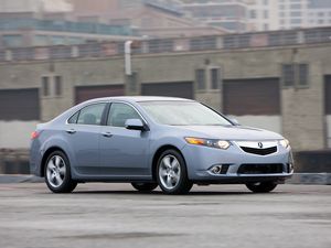 Превью обои acura, tsx, 2010, голубой, вид сбоку, стиль, авто, акура, здание, скорость, асфальт