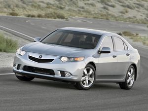 Превью обои acura, tsx, 2010, серый, вид сбоку, стиль, авто, акура, природа, движение, дорога