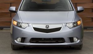 Превью обои acura, tsx, 2010, серый, вид спереди, стиль, авто, акура, стена, асфальт