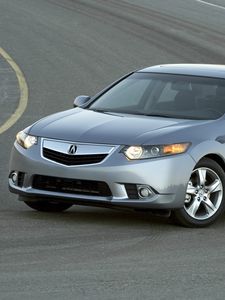 Превью обои acura, tsx, 2010, серый металлик, вид спереди, стиль, авто, акура, асфальт