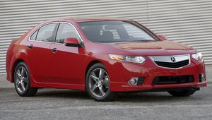 Превью обои acura, tsx, 2011, красный, вид сбоку, стиль, авто, акура, стена, асфальт