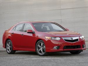 Превью обои acura, tsx, 2011, красный, вид сбоку, стиль, авто, акура, стена, асфальт