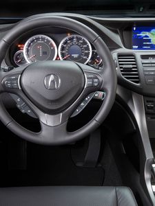 Превью обои acura, tsx, салон, интерьер, руль, спидометр