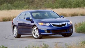 Превью обои acura, tsx, v6, 2009, синий, вид спереди, стиль, авто, акура, природа, трава, деревья, кустарники, асфальт