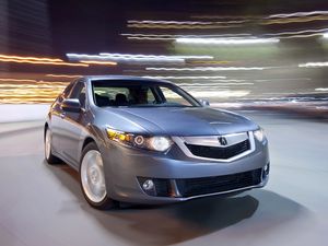 Превью обои acura, tsx, v6, 2009, серый металлик, вид спереди, стиль, авто, акура, скорость, огни, асфальт