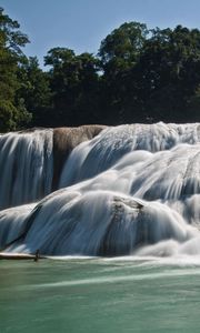 Превью обои agua azul, синие воды, мексика, водопад