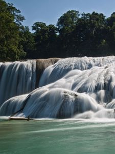 Превью обои agua azul, синие воды, мексика, водопад