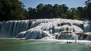 Превью обои agua azul, синие воды, мексика, водопад