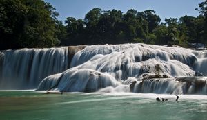 Превью обои agua azul, синие воды, мексика, водопад