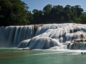 Превью обои agua azul, синие воды, мексика, водопад