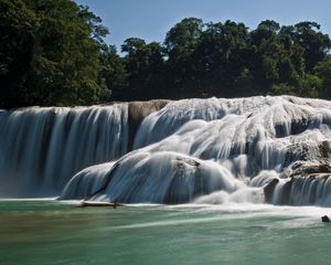 Превью обои agua azul, синие воды, мексика, водопад