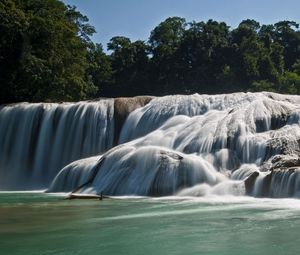 Превью обои agua azul, синие воды, мексика, водопад