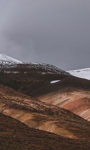 Превью обои акюрейри, исландия, возвышенности, снег, небо