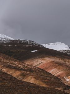 Превью обои акюрейри, исландия, возвышенности, снег, небо