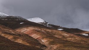 Превью обои акюрейри, исландия, возвышенности, снег, небо