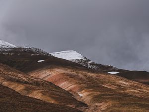 Превью обои акюрейри, исландия, возвышенности, снег, небо