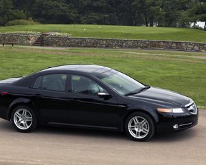 Превью обои акура, 2007, черный, вид сбоку, стиль, авто, acura, tl, природа, деревья, трава, асфальт