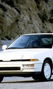 Превью обои акура, белая, вид спереди, acura, integra, 1988, горы, авто