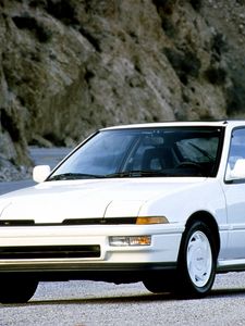 Превью обои акура, белая, вид спереди, acura, integra, 1988, горы, авто