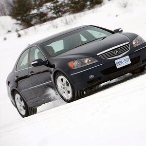 Превью обои акура, черный, вид сбоку, стиль, acura, rl, авто, снег, деревья