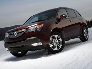 Превью обои акура, вишневый, джип, вид спереди, acura, mdx, авто, снег