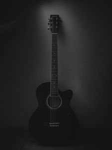 Превью обои акустическая гитара, гитара, музыкальный инструмент, черный, темный